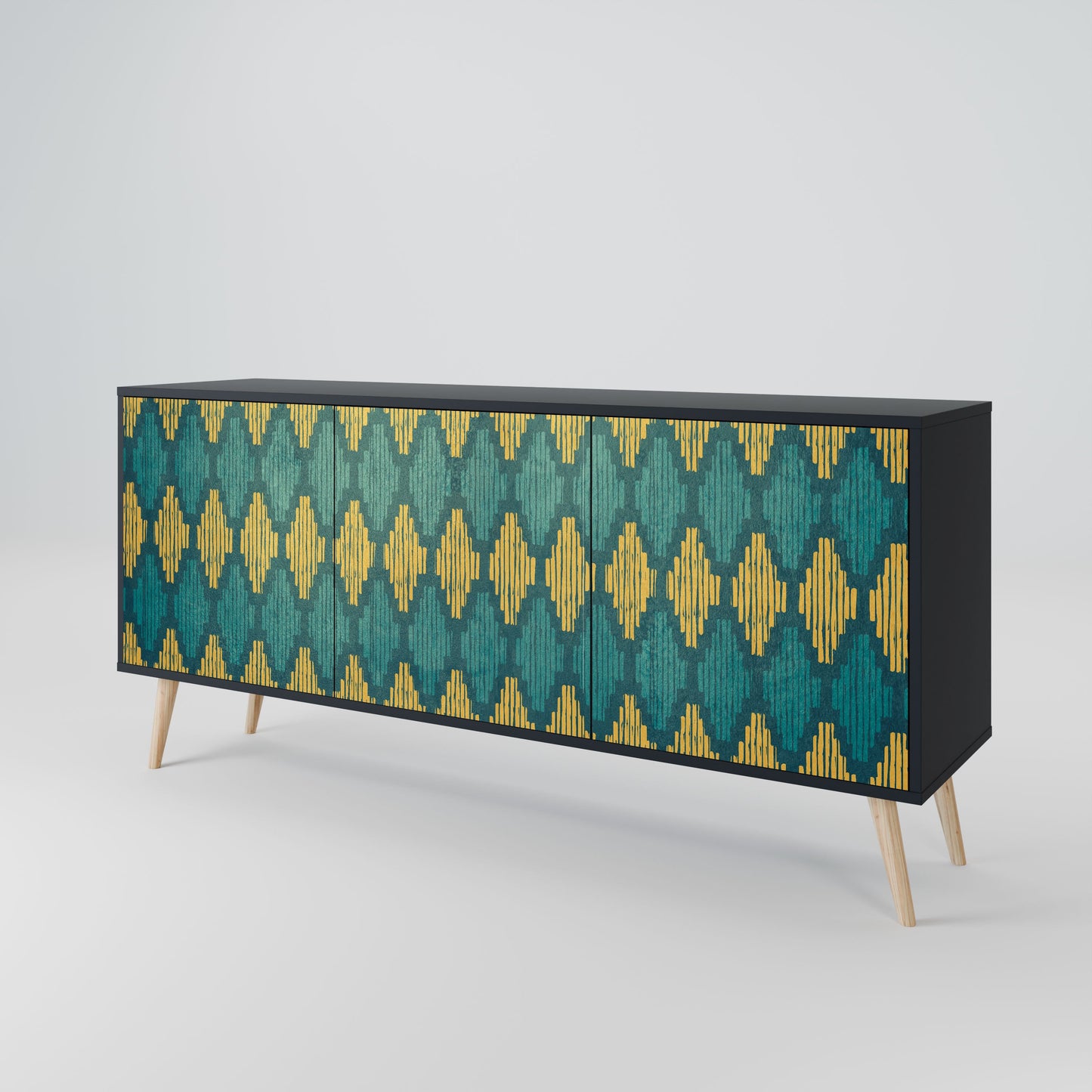 POLYGONS 3-Door Sideboard in Black Finish