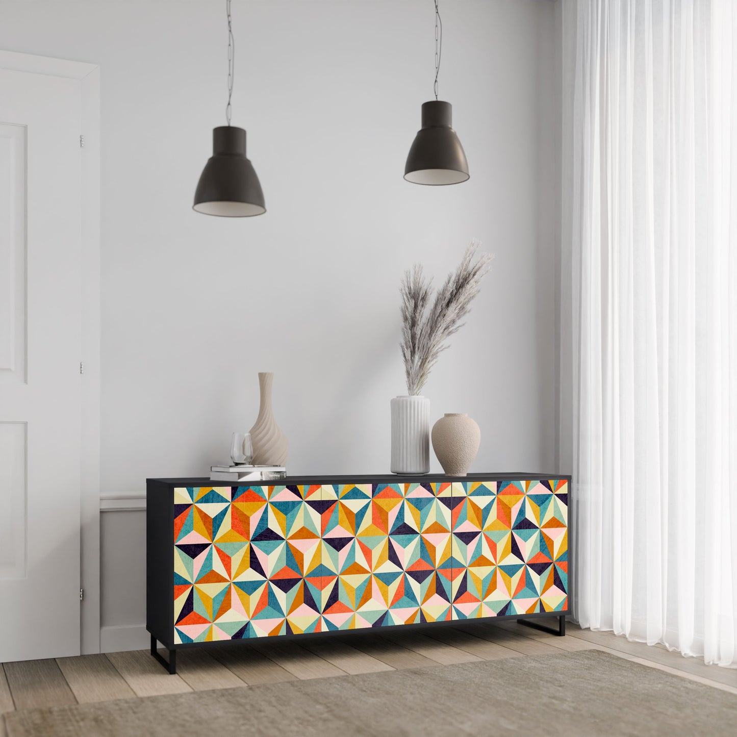 Credenza TESSELATE TREASURES a 3 ante in finitura nera