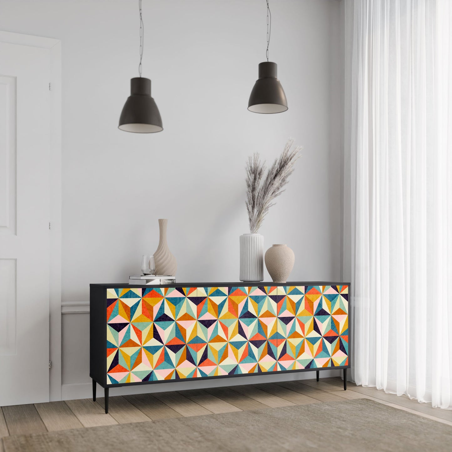 Credenza TESSELATE TREASURES a 3 ante in finitura nera