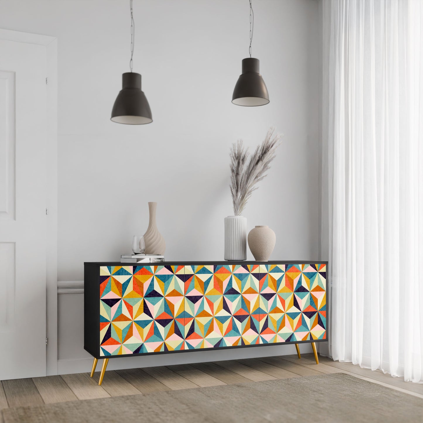 Credenza TESSELATE TREASURES a 3 ante in finitura nera