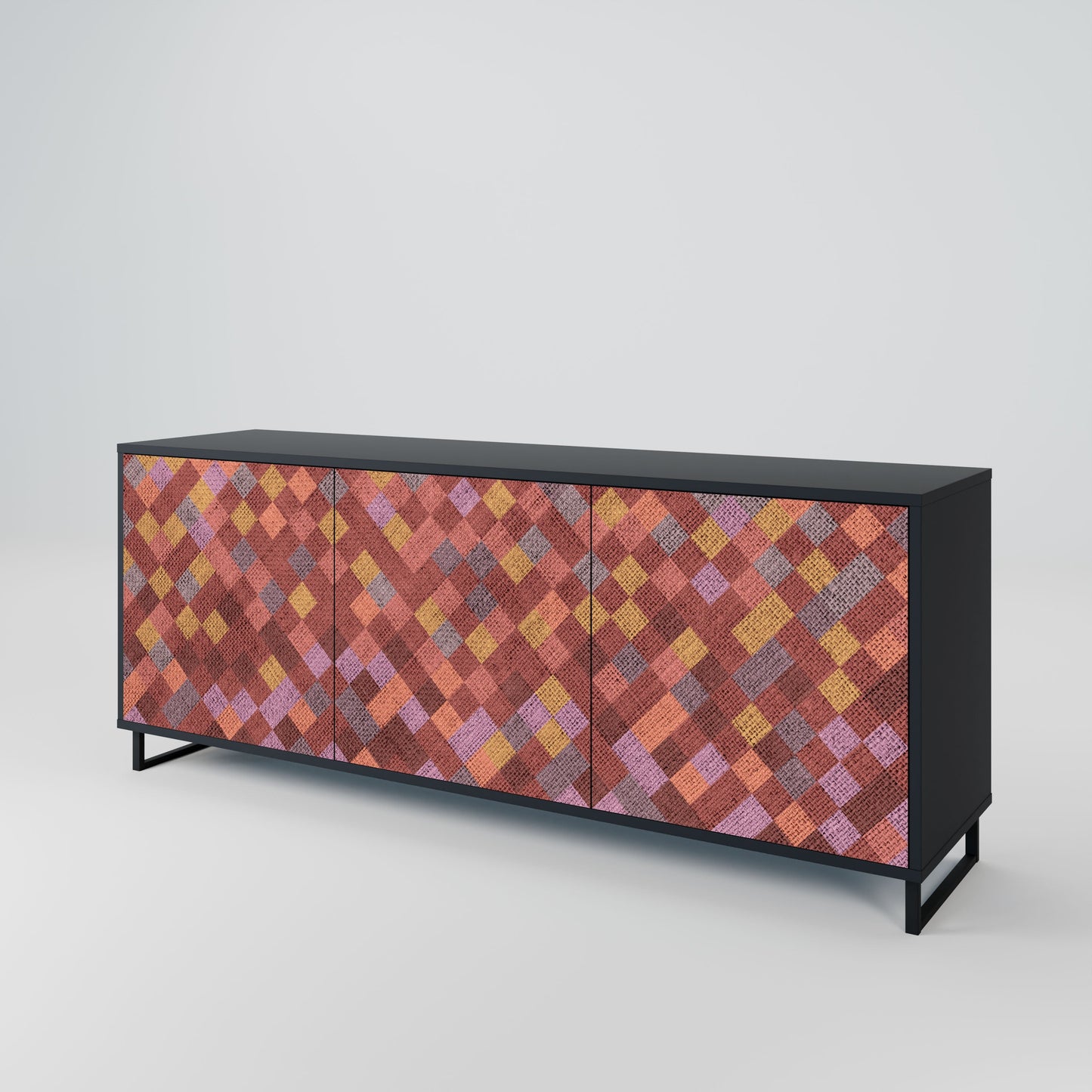 PAINTED SQUARES 3-Door Sideboard in Black Finish