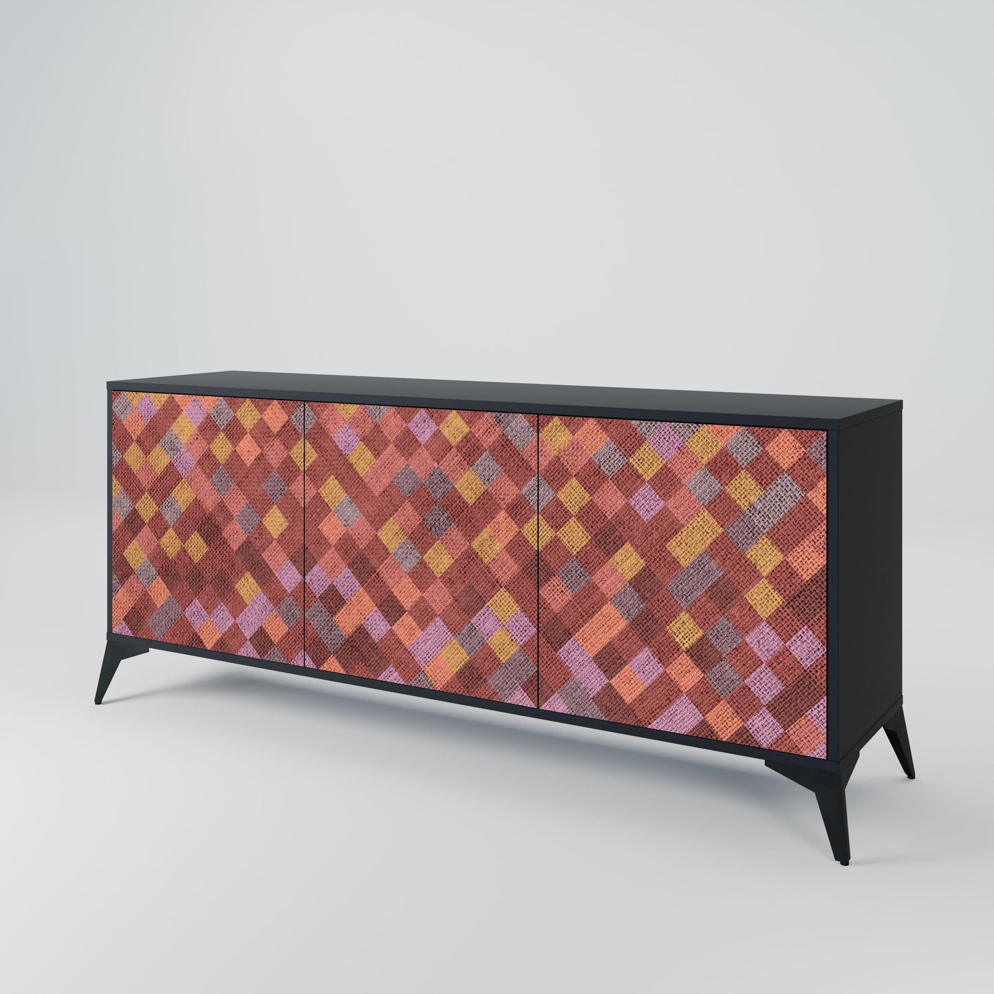 PAINTED SQUARES 3-Door Sideboard in Black Finish