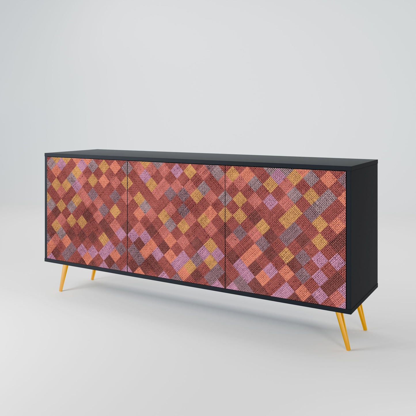 PAINTED SQUARES 3-Door Sideboard in Black Finish