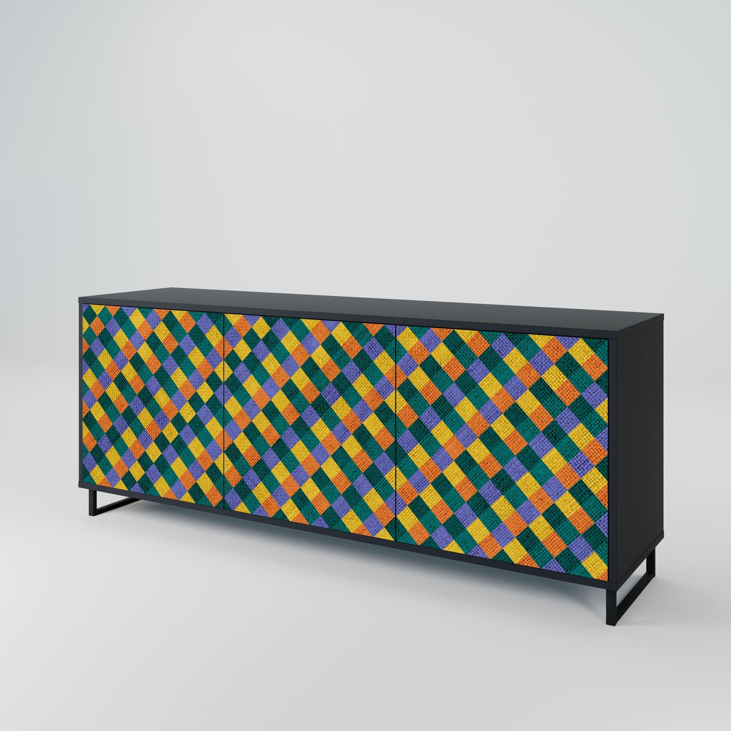 PAINTED SQUARES MIX 3-Door Sideboard in Black Finish