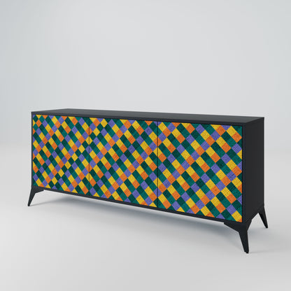 PAINTED SQUARES MIX 3-Door Sideboard in Black Finish