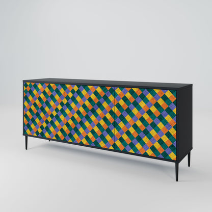 PAINTED SQUARES MIX 3-Door Sideboard in Black Finish