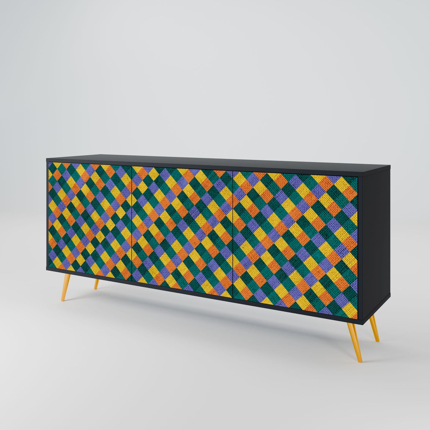 PAINTED SQUARES MIX 3-Door Sideboard in Black Finish