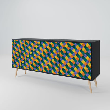 PAINTED SQUARES MIX 3-Door Sideboard in Black Finish