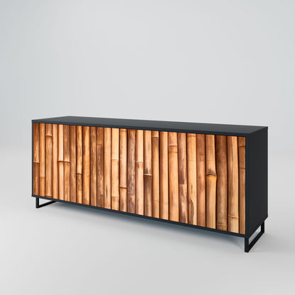 NATURAL WOOD 3-Door Sideboard in Black Finish