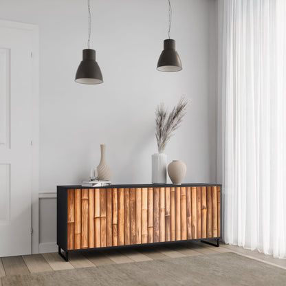 NATURAL WOOD 3-Door Sideboard in Black Finish