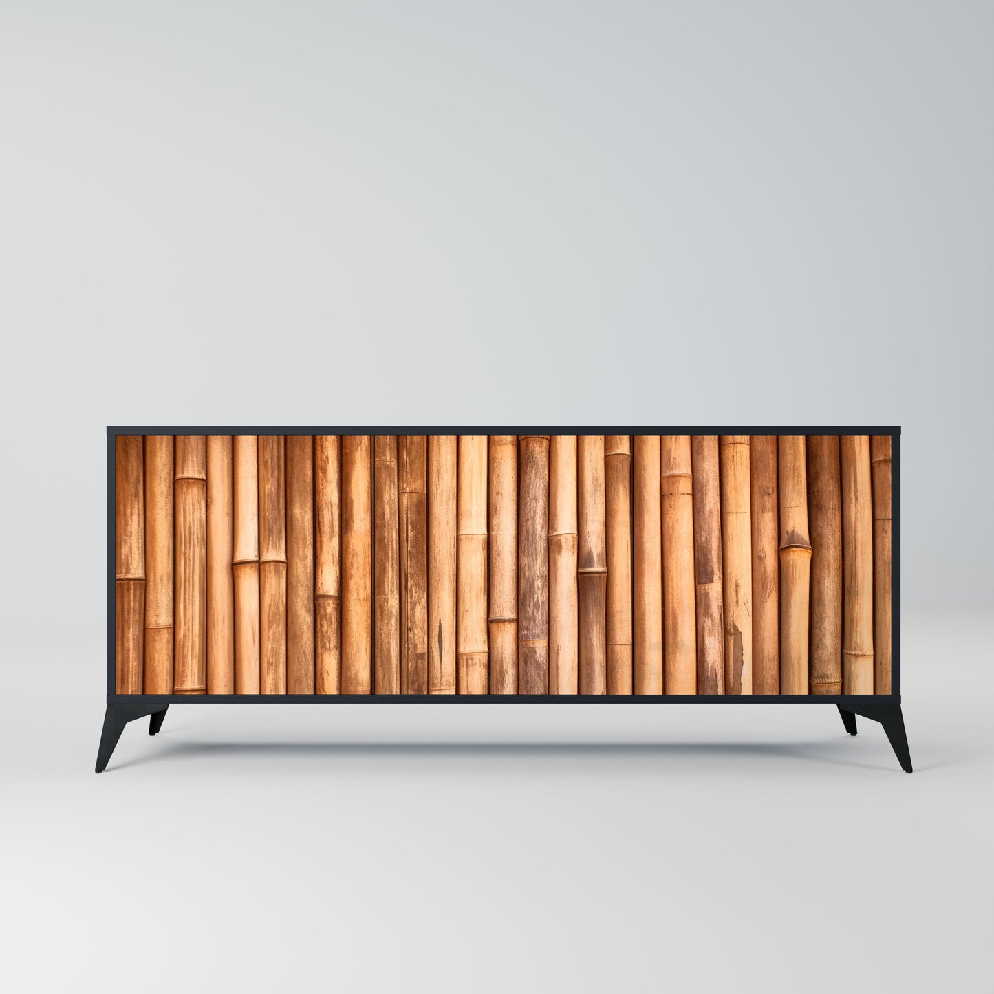 NATURAL WOOD 3-Door Sideboard in Black Finish