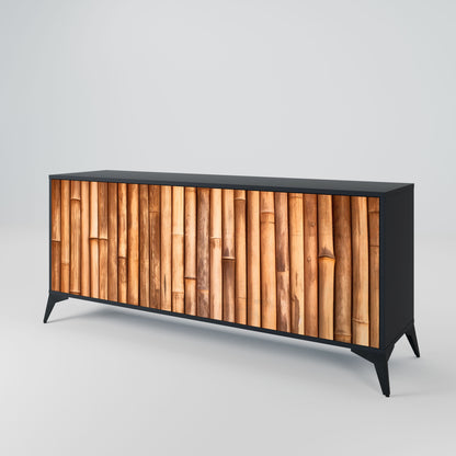 NATURAL WOOD 3-Door Sideboard in Black Finish