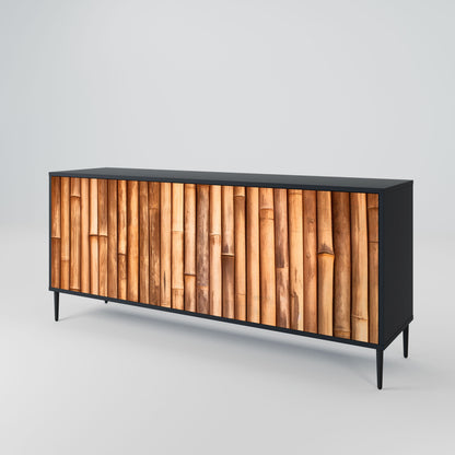 NATURAL WOOD 3-Door Sideboard in Black Finish