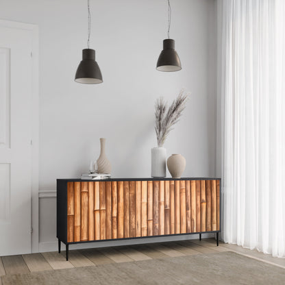 NATURAL WOOD 3-Door Sideboard in Black Finish