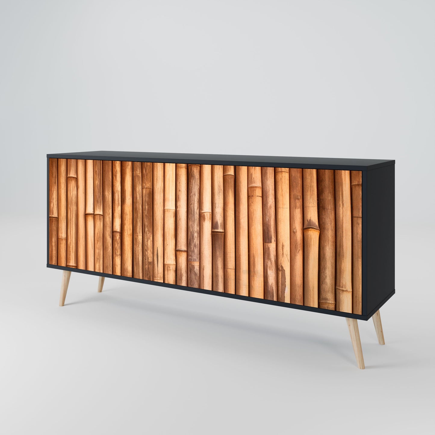 NATURAL WOOD 3-Door Sideboard in Black Finish