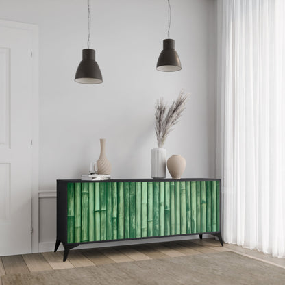 NATURAL GREEN 3-Door Sideboard in Black Finish