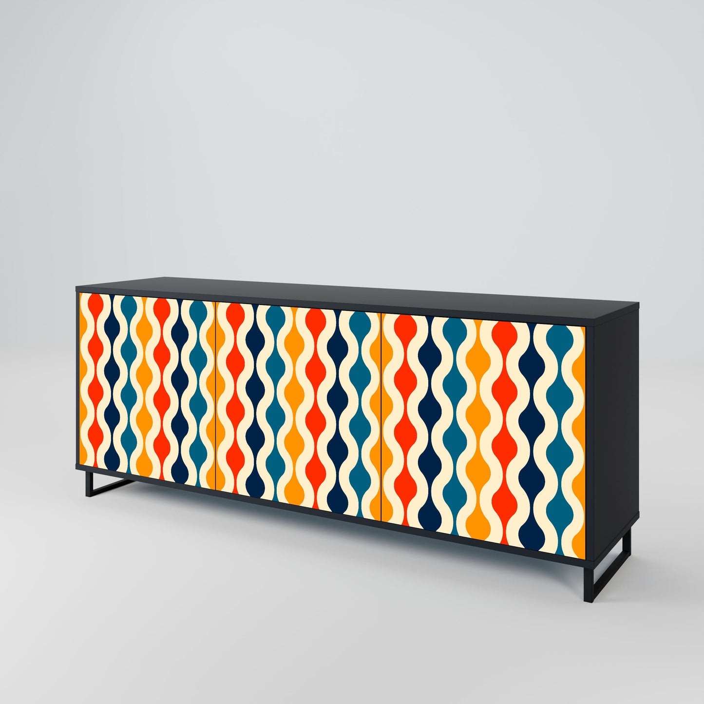 Credenza a 3 ante COLORFUL NOSTALGIA in finitura nera