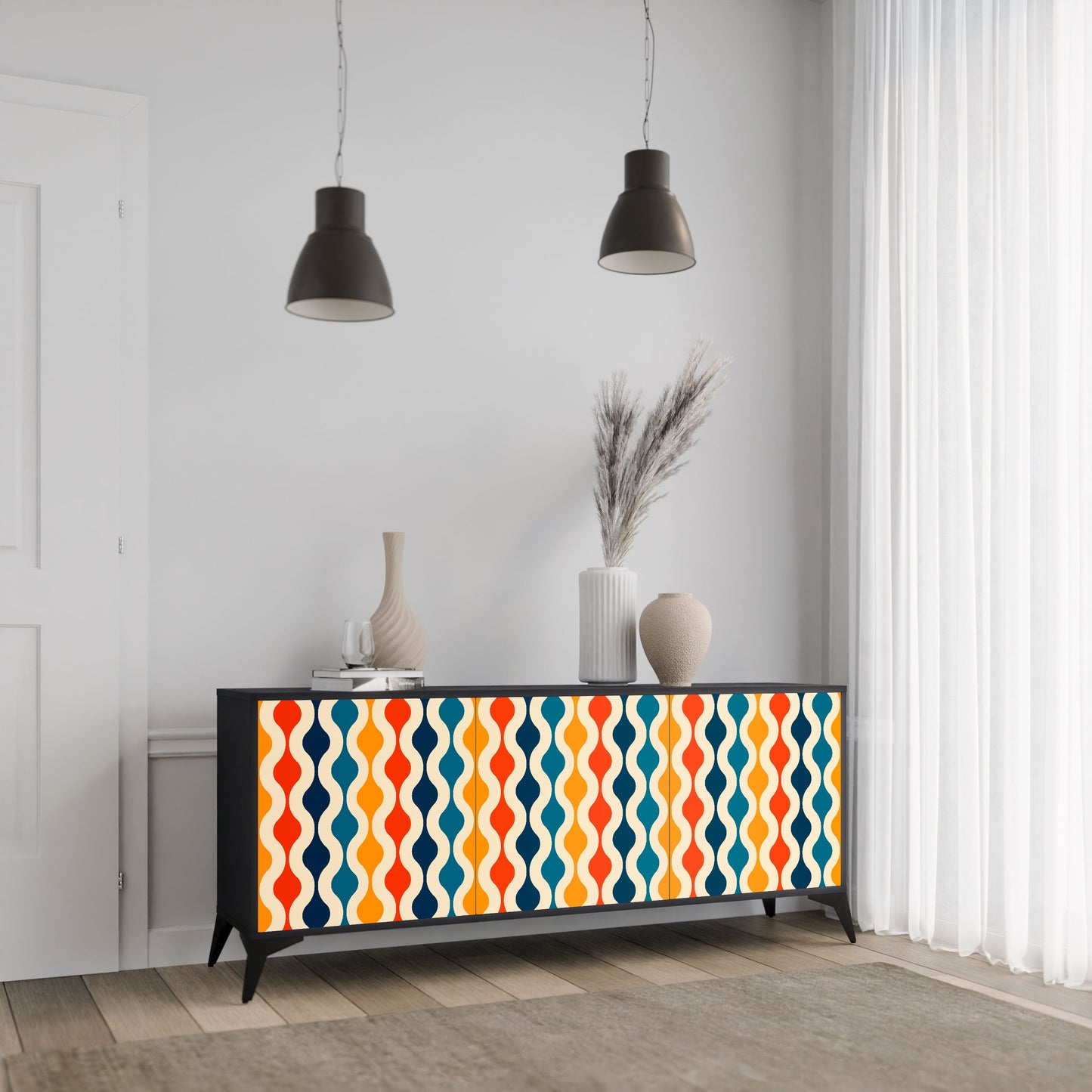 Credenza a 3 ante COLORFUL NOSTALGIA in finitura nera