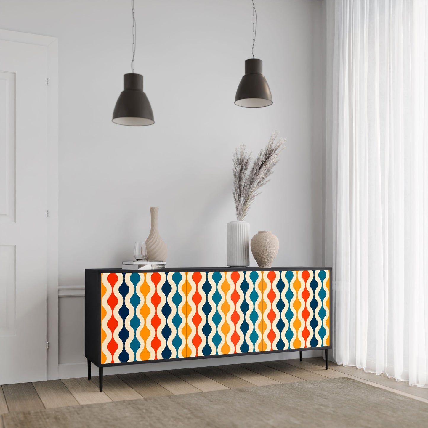 Credenza a 3 ante COLORFUL NOSTALGIA in finitura nera