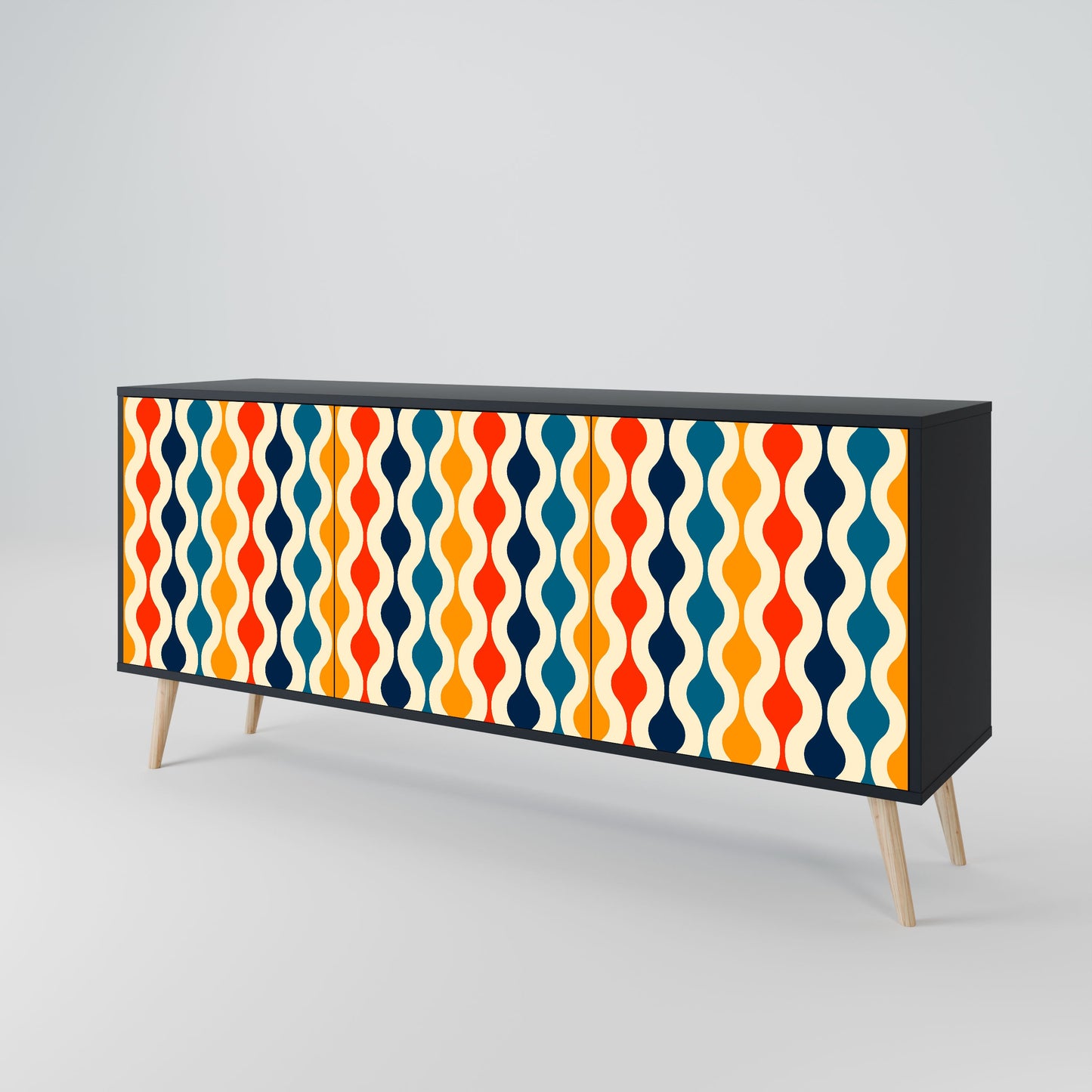 Credenza a 3 ante COLORFUL NOSTALGIA in finitura nera