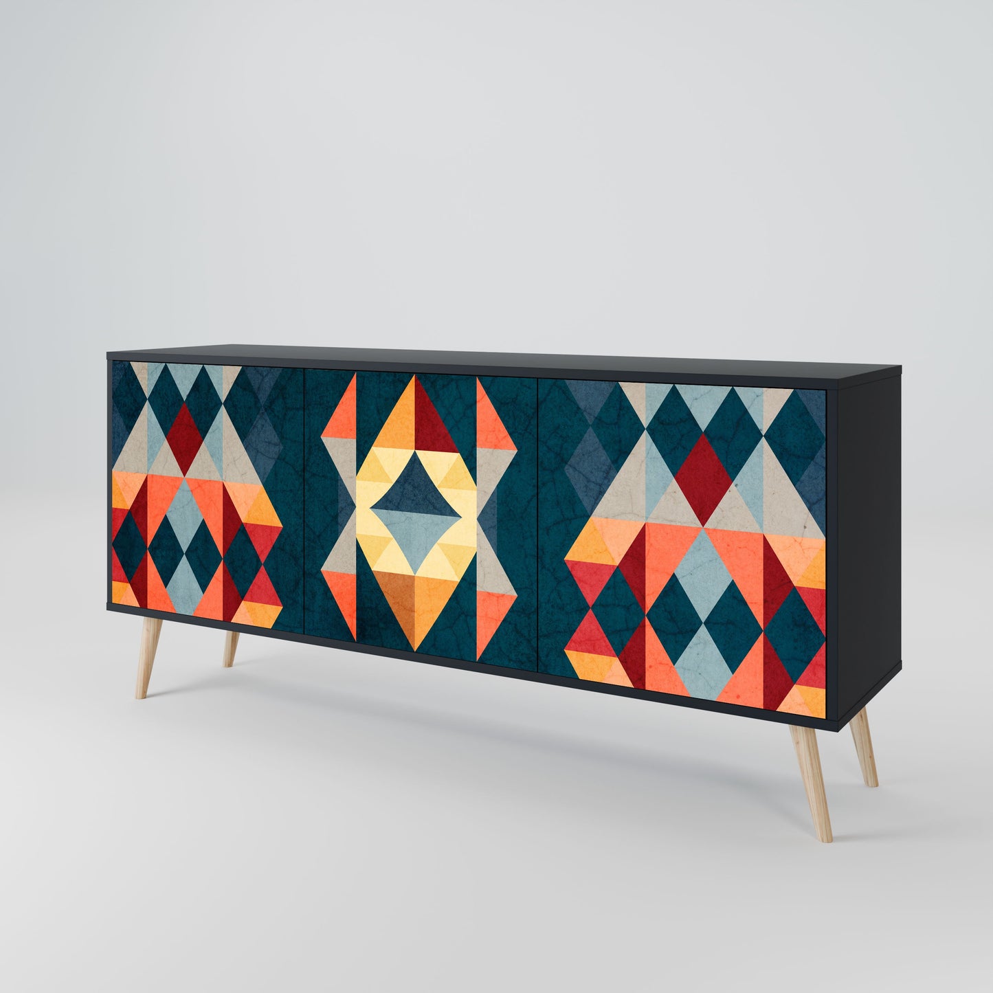 Credenza a 3 ante CRACKED ILLUSION in finitura nera