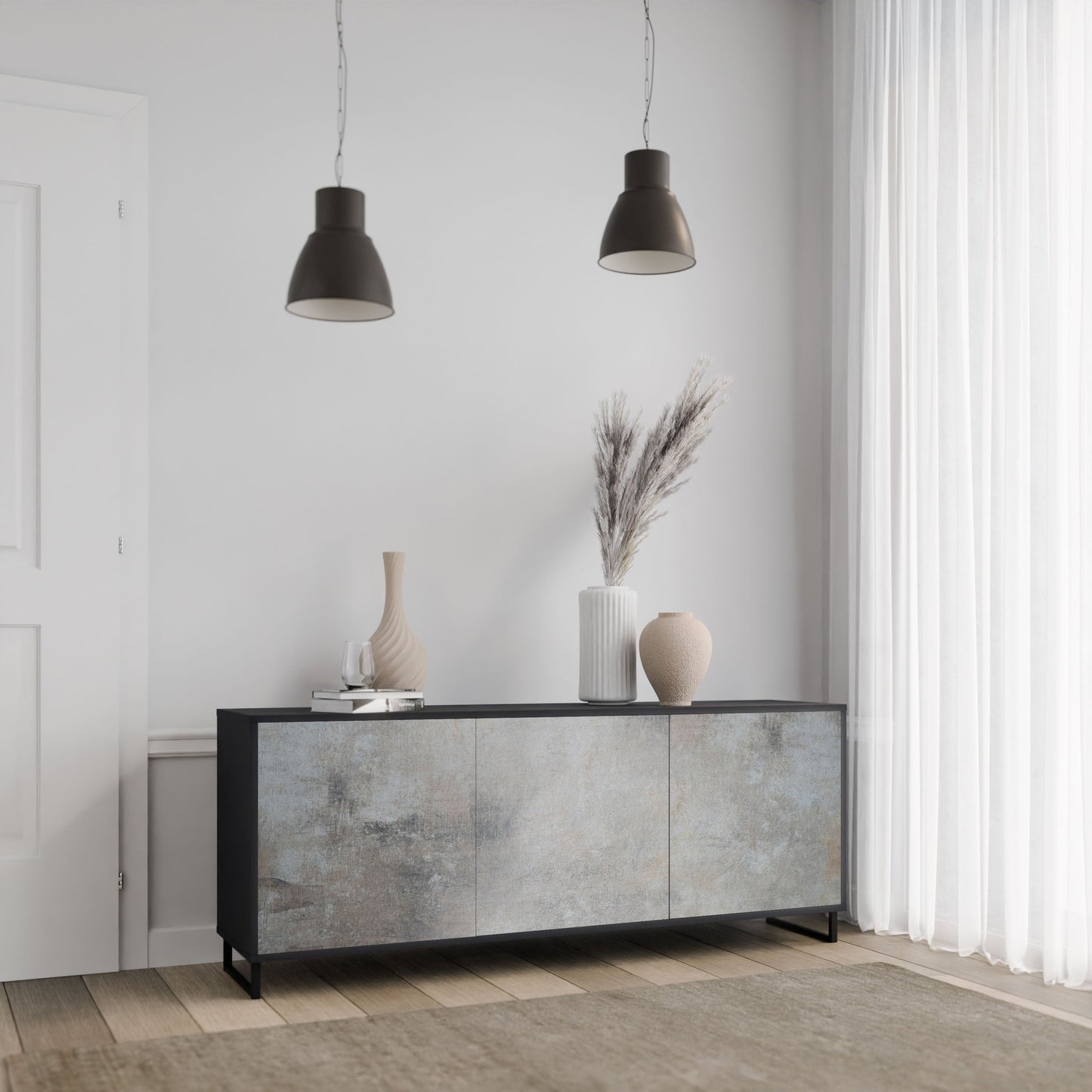 Credenza CONCRETE WALL a 3 ante in finitura nera