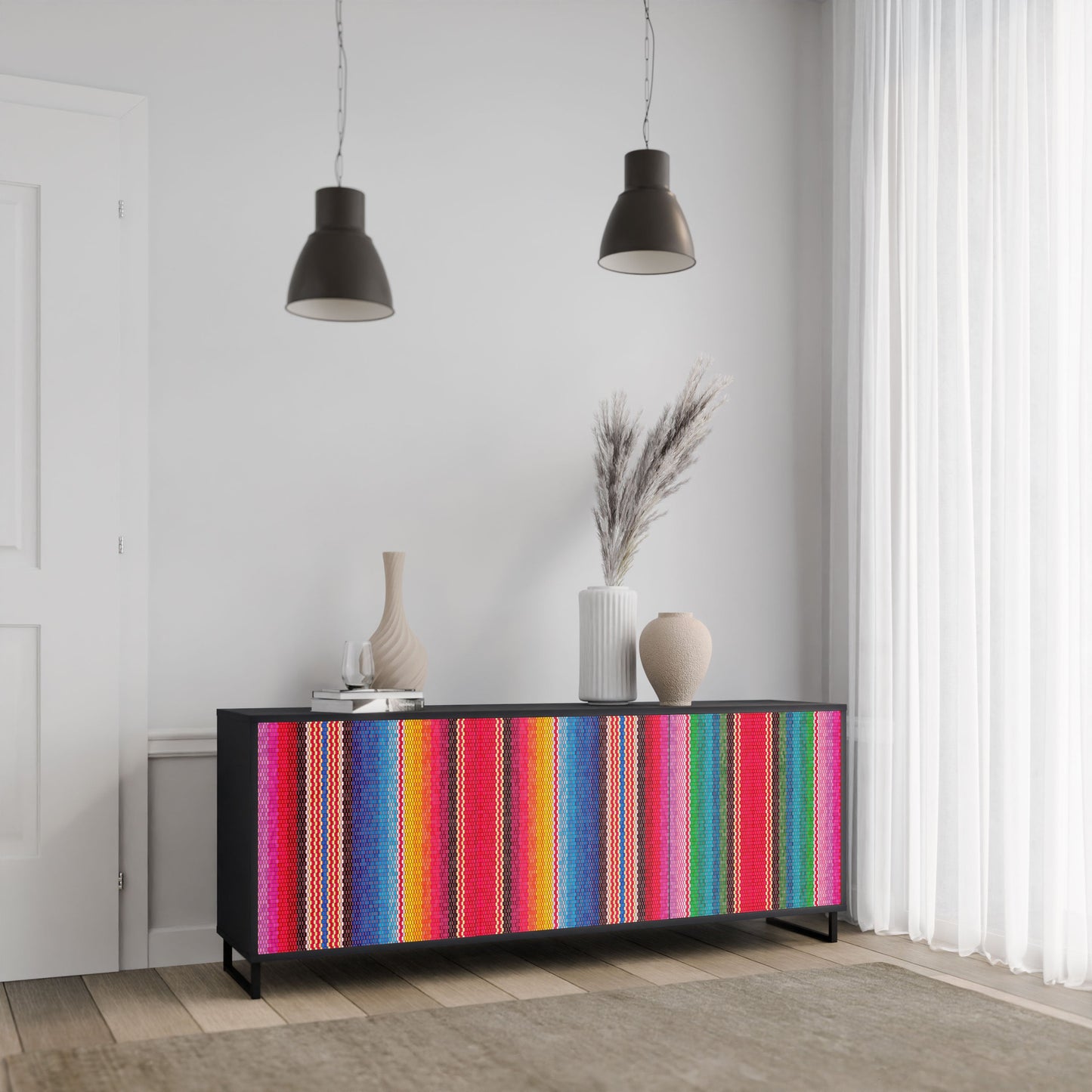 ETHNIC MEXICAN 3-Door Sideboard in Black Finish