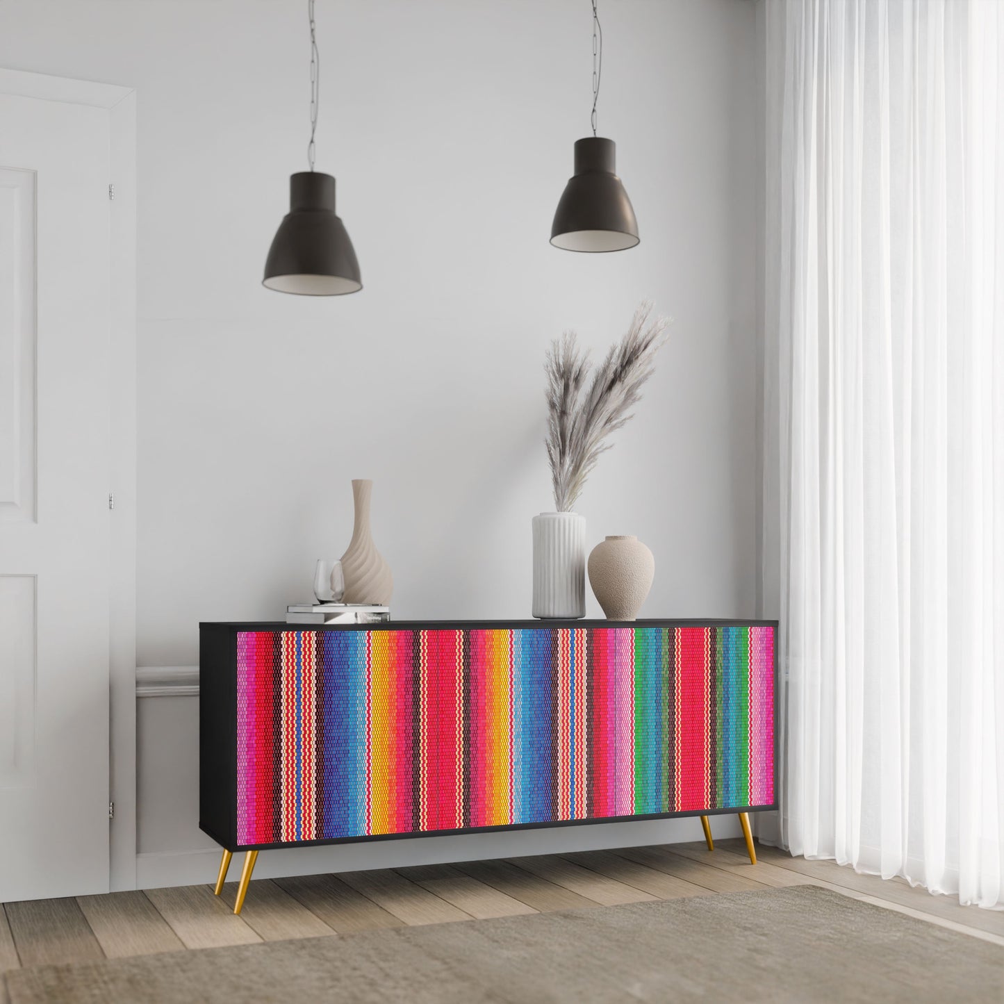 ETHNIC MEXICAN 3-Door Sideboard in Black Finish