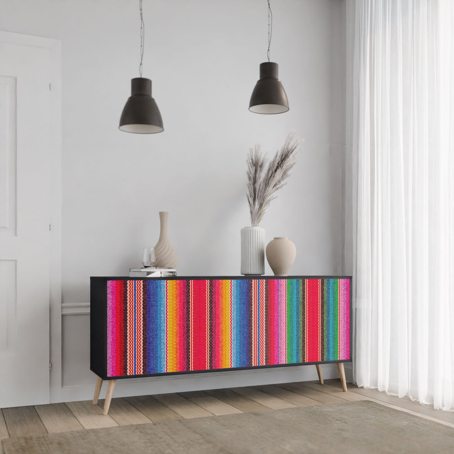 ETHNIC MEXICAN 3-Door Sideboard in Black Finish