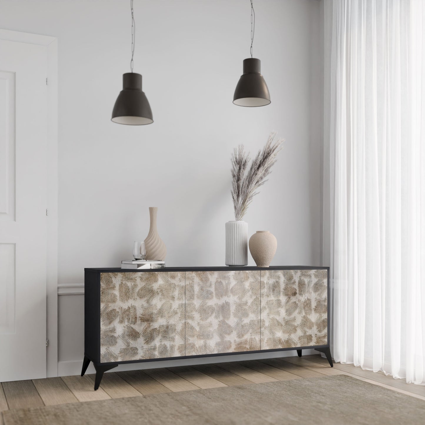 Credenza a 3 ante SLIGHTLY BLURRED in finitura nera