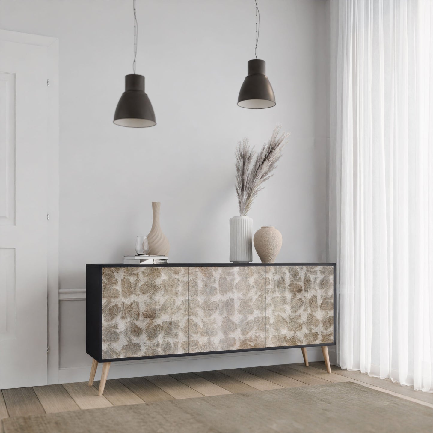 Credenza a 3 ante SLIGHTLY BLURRED in finitura nera