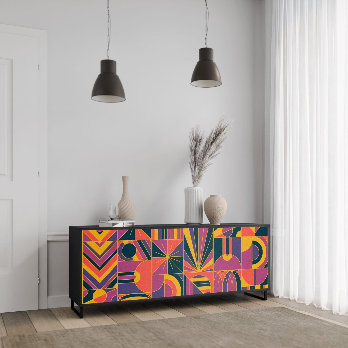 Credenza ELECTRIC PATTERNS a 3 ante in finitura nera