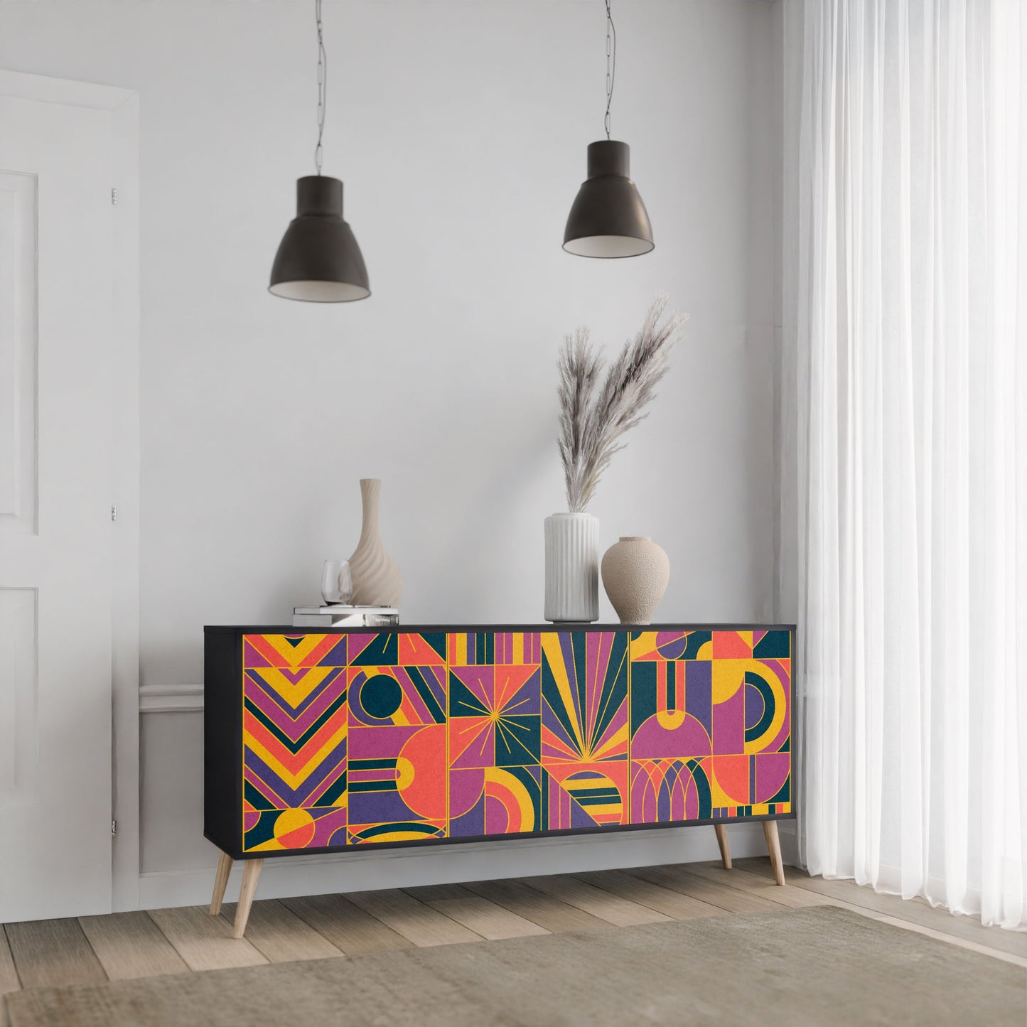 Credenza ELECTRIC PATTERNS a 3 ante in finitura nera