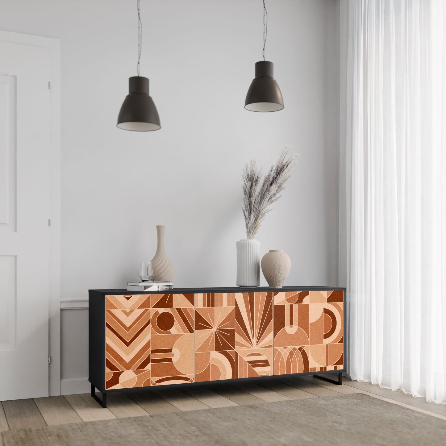 Credenza PRISM MOSAIC a 3 ante in finitura nera