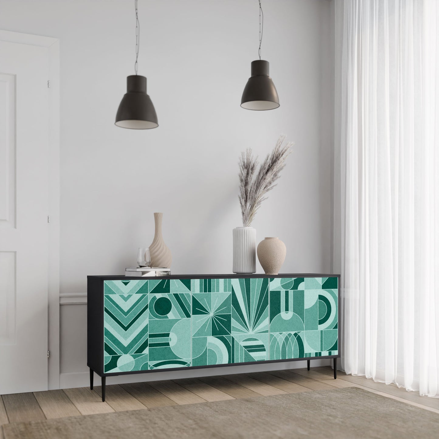 Credenza a 3 ante HARMONIC GRID in finitura nera