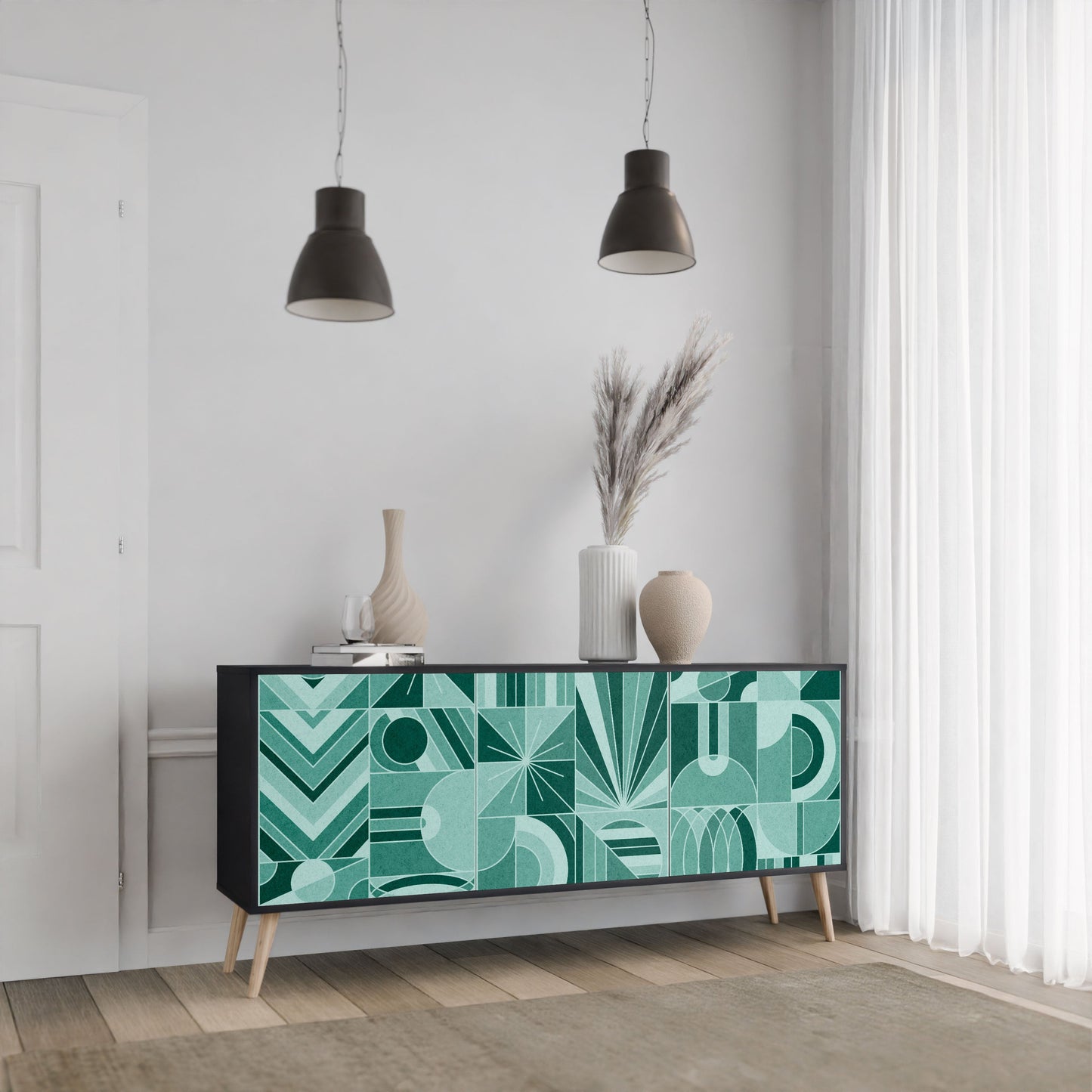 Credenza a 3 ante HARMONIC GRID in finitura nera