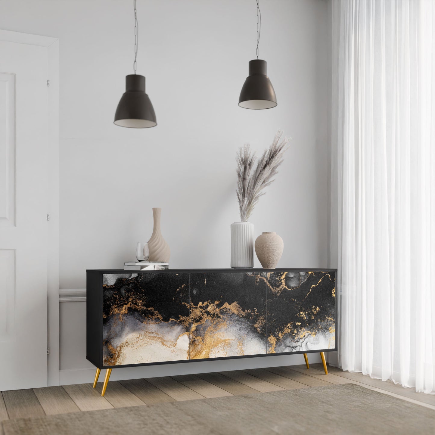 Credenza a 3 ante MARBLE OF TOMMORROW in finitura nera