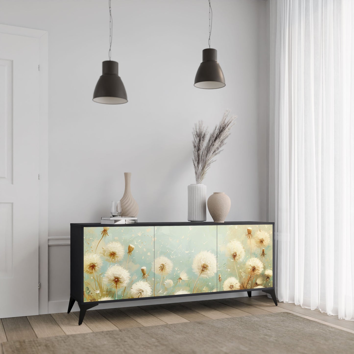 Credenza DREAMY MEADOW a 3 ante in finitura nera