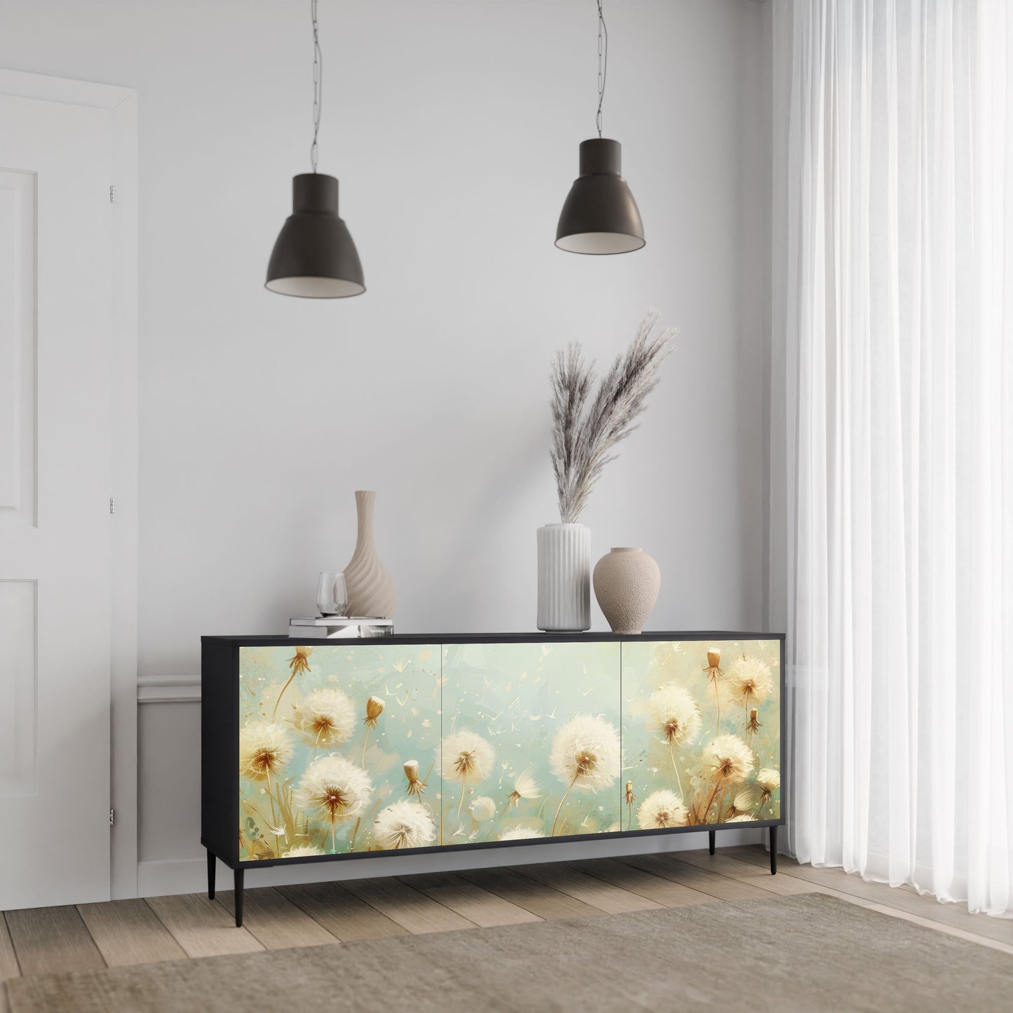 Credenza DREAMY MEADOW a 3 ante in finitura nera