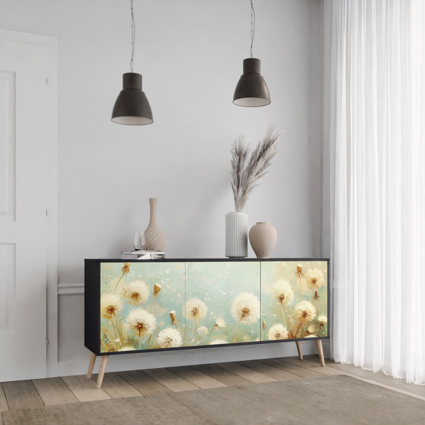 Credenza DREAMY MEADOW a 3 ante in finitura nera