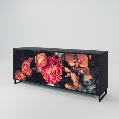 NEVERENDING BLOOM 3-Door Sideboard in Black Finish