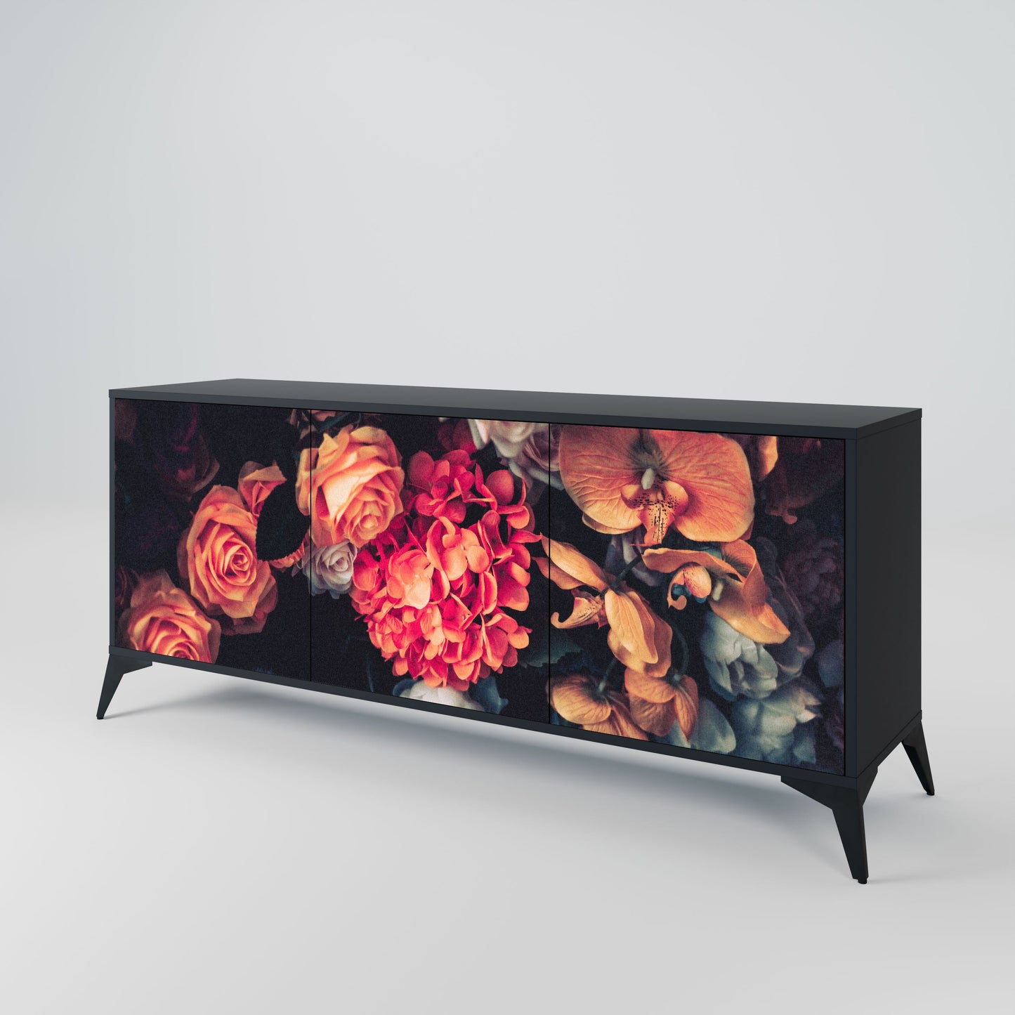 NEVERENDING BLOOM 3-Door Sideboard in Black Finish