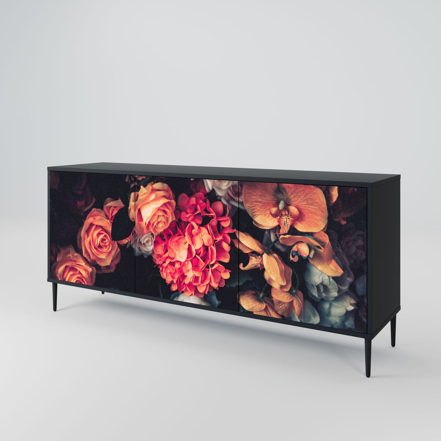 NEVERENDING BLOOM 3-Door Sideboard in Black Finish