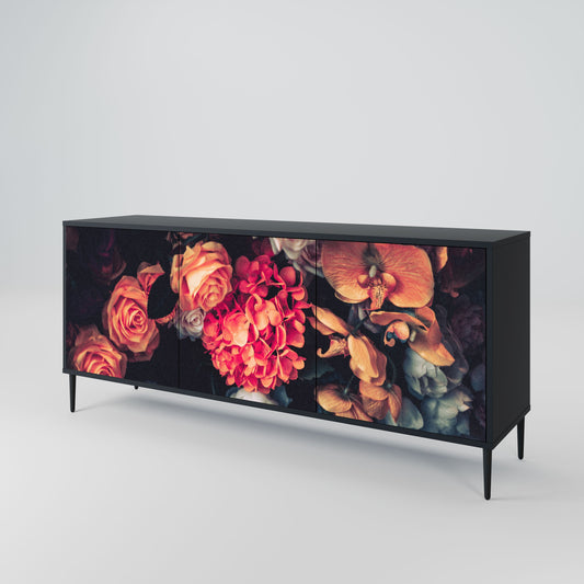 Credenza NEVERENDING BLOOM a 3 ante in finitura nera