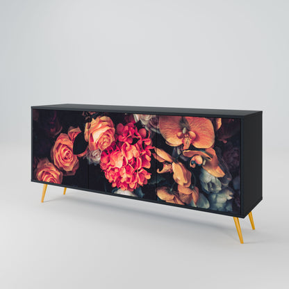 NEVERENDING BLOOM 3-Door Sideboard in Black Finish