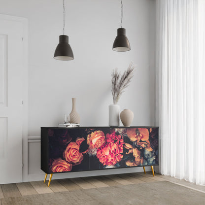 NEVERENDING BLOOM 3-Door Sideboard in Black Finish