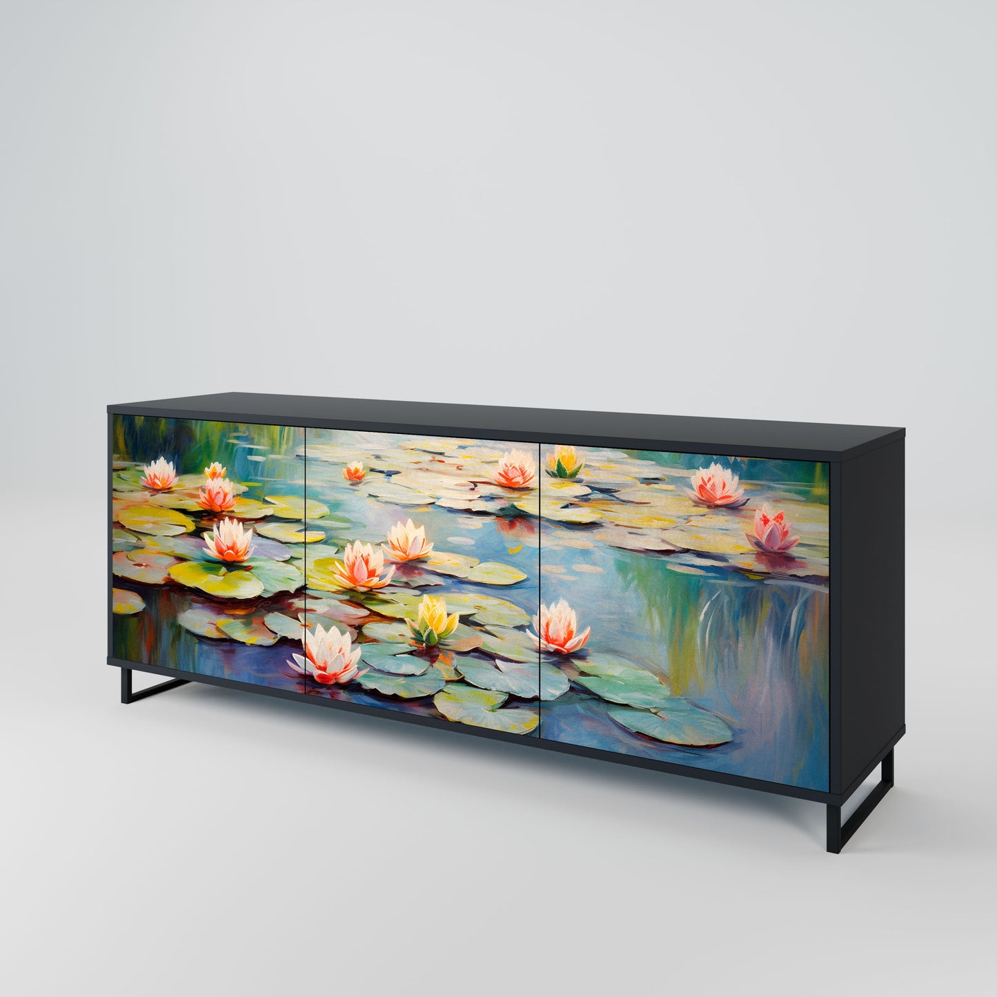 Credenza BLOOMING WATERS a 3 ante in finitura nera