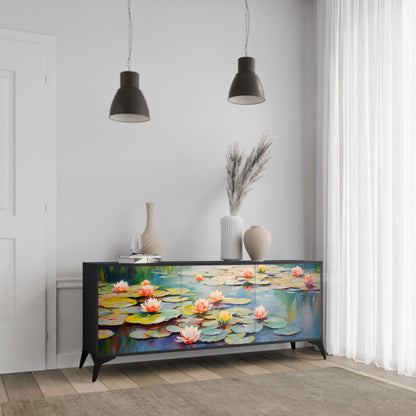 Credenza BLOOMING WATERS a 3 ante in finitura nera