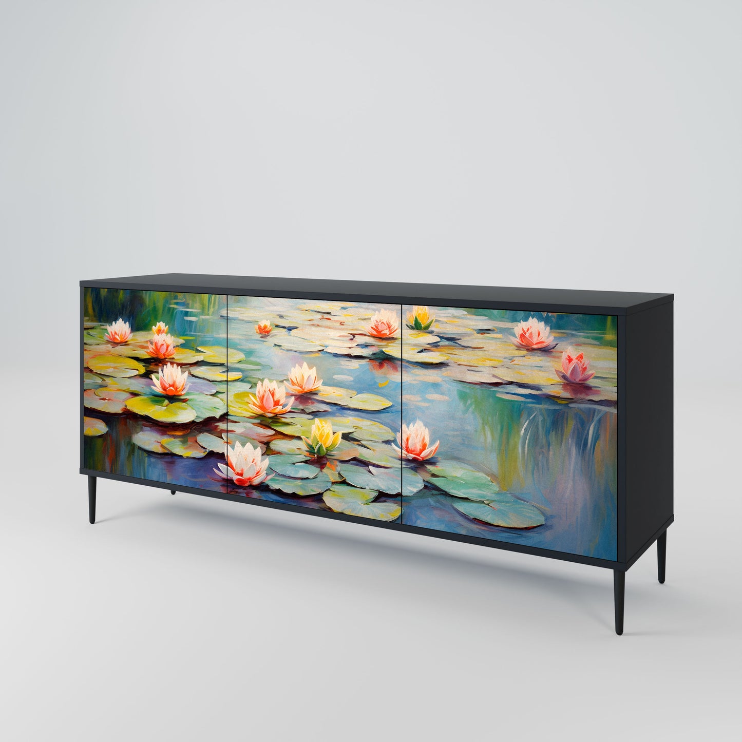 Credenza BLOOMING WATERS a 3 ante in finitura nera