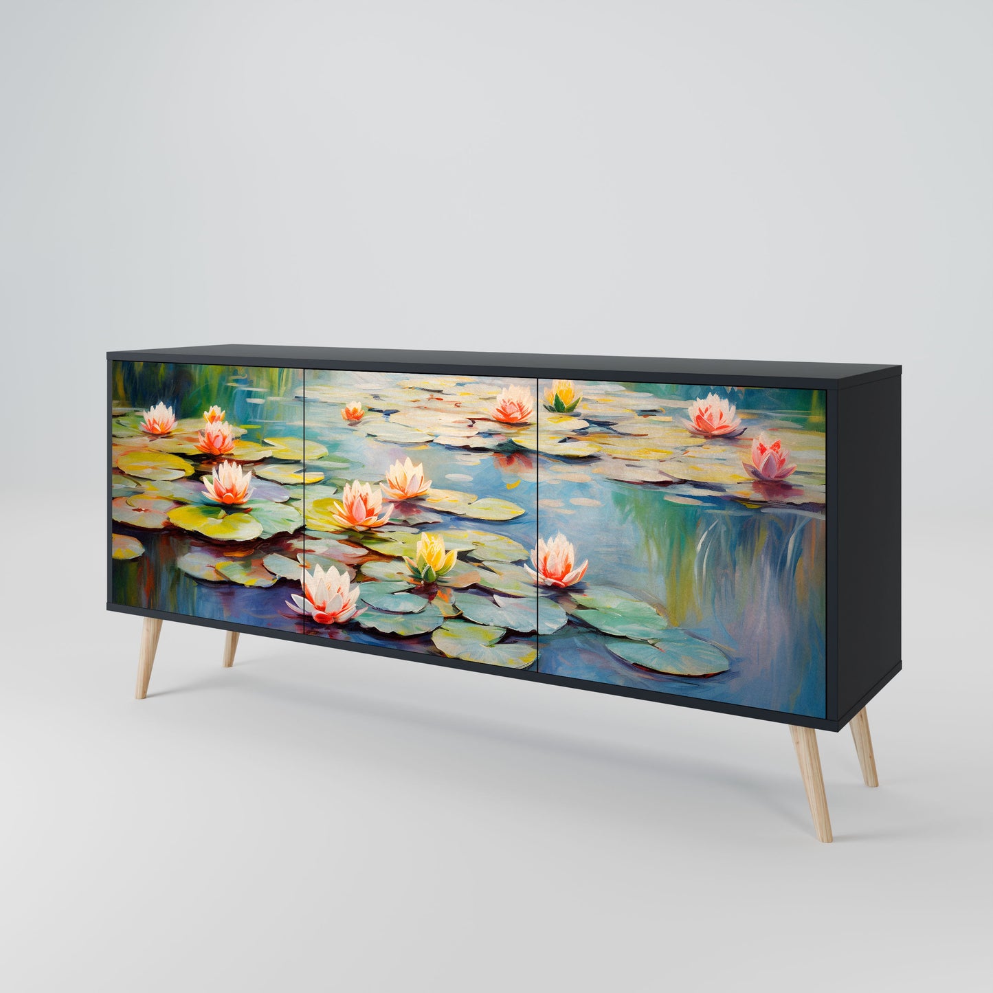 Credenza BLOOMING WATERS a 3 ante in finitura nera